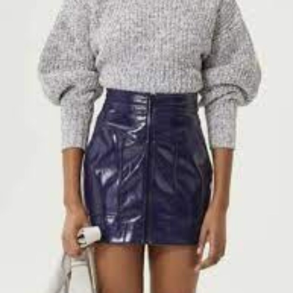 REBECCA MINKOFF MARGUERITE PATENT FAUX LEATHER ZIP FRONT MINI SKIRT NWT